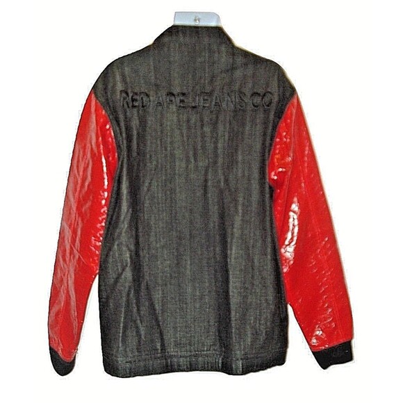 Vintage 90s Red Ape Jeans Co Faux Leather Jacket Mens Red Jean 2X - Picture 5 of 7